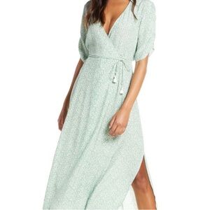 Faithfull the Brand Green Daisy-Print V-Neck Midi Dress, M